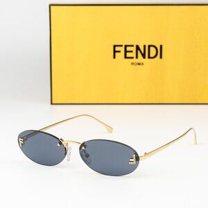 Fendi FIRST CRYSTAL Women Sunglasses Gold Blue Oval Metal FE4075US 30V AUTHENTIC